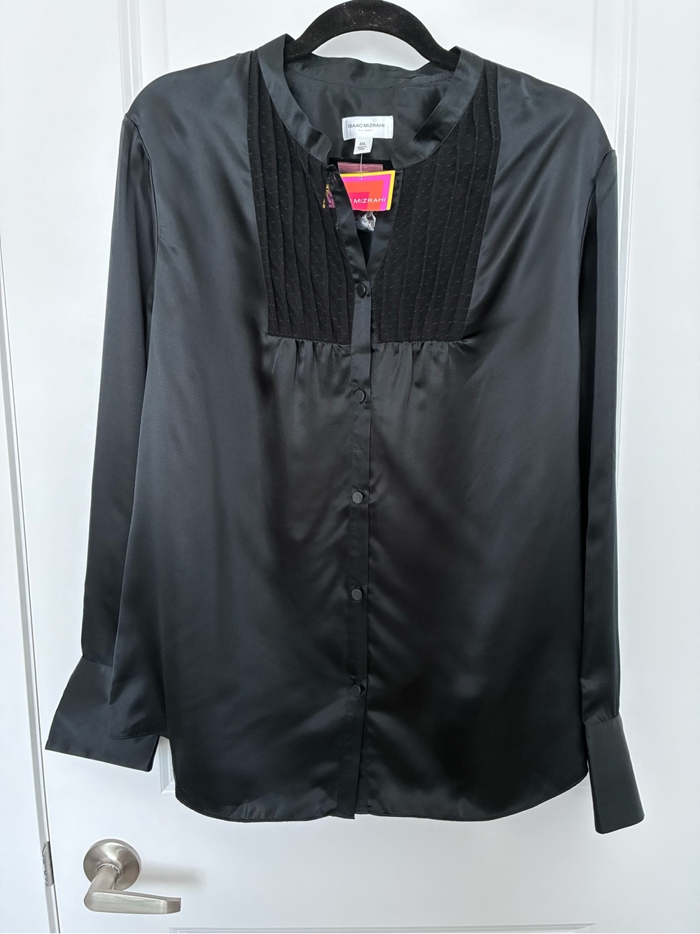 NWT Isaac Mizrahi for Target Size XXL Silk Blend & Lace Button Down Top - Black